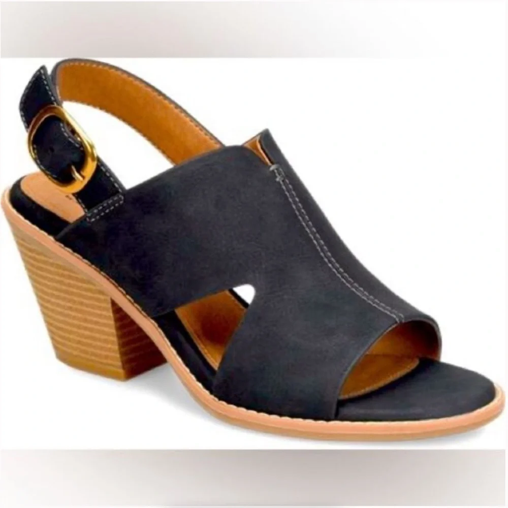 New Euro Soft by Sofft Taite Sling Back Heeled Sandals Stacked Heel Black Sz 10